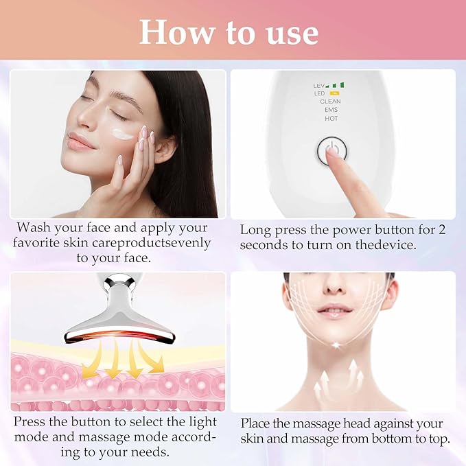 Facial Massager,Red-Light-Therapy-for-Face and Neck Massager,7 Colors Womens Skin Rejuvenation Lifting Facial Massager Tool for Toning,Glow Boost (White)