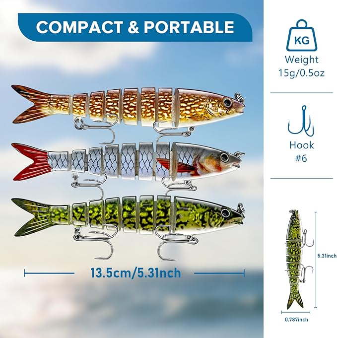 Fishing Lures Multi Jointed Fish Fishing Kits Slow Sinking Lifelike Swimbait Freshwater and Saltwater Crankbaits for Bass Trout Bass Lures