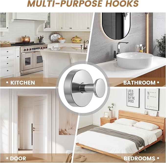 BKV Suction Cup Hooks for Glass Window,Removable Shower Hooks for Inside Shower,Metal Towel Hooks for Bathrooms,4 Pack(Mirror)
