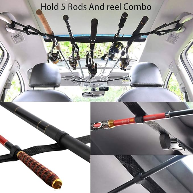 GREATFISHING 2 Pack Car Fishing Rod Holder Adjustable Fishing Pole Holder Belt Straps Fishing Rod Holder Vehicle Fishing Pole Rack Fishing Rod Rack Carrier for Car(holder)