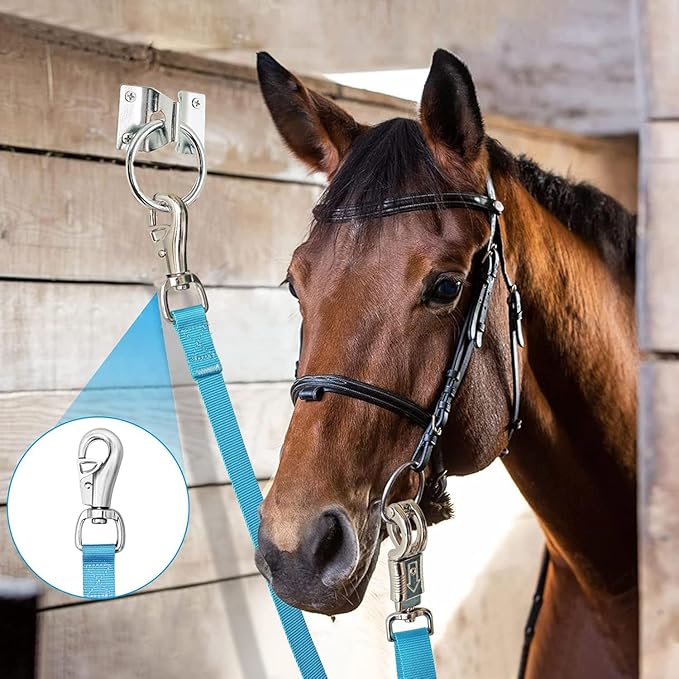 Cross Ties for Horse,Heavy Duty Nylon Horse Trailer Tie with Strong Panic Snap and Bull Snap,Adjustable from 45.2" to 78.7" Hanging Strap with 2 Pcs Tie Rings and Screws