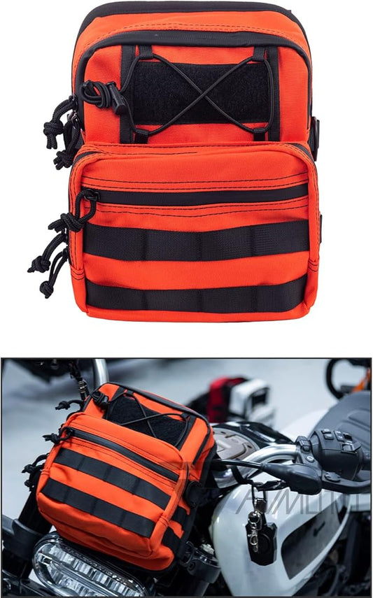 Motorcycle Universal Club Style Utility Molle Traveller Bar Handlebar T-Bar Bag Handle Bags, Fit For Harley Dyna Street Bob FXBB Softail Sportster, Tool Pouch Trunk Storage Bag, Ba-ja Orange