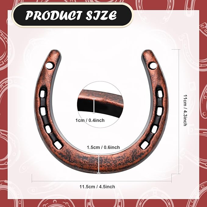 Shimeyao 10 Pcs Horseshoe Bulk Cast Iron 4.5 x 4.3 Inch Horseshoes for Adults Wall Hung Good Luck Handmade Decorations Horse Theme Party Wedding Birthday Supplies (Red Bronze)