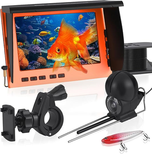 釣りカメラ、220°超広角1080P HD水中釣りカメラ、4.3インチLCD＆IRナイトビジョン、氷上・湖・ボート・カヤック釣り用50フィートケーブル