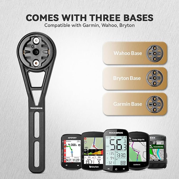 ROCKBROS Bike Computer Mount Out-Front Compatible with Garmin & Mainstream Watch Tables,Equipped with Multiple Types of Bases