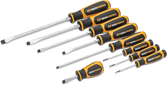 GEARWRENCH 9 Piece Slotted Dual Material Screwdriver Set in Foam Storage Tray - GWMSSCRSL