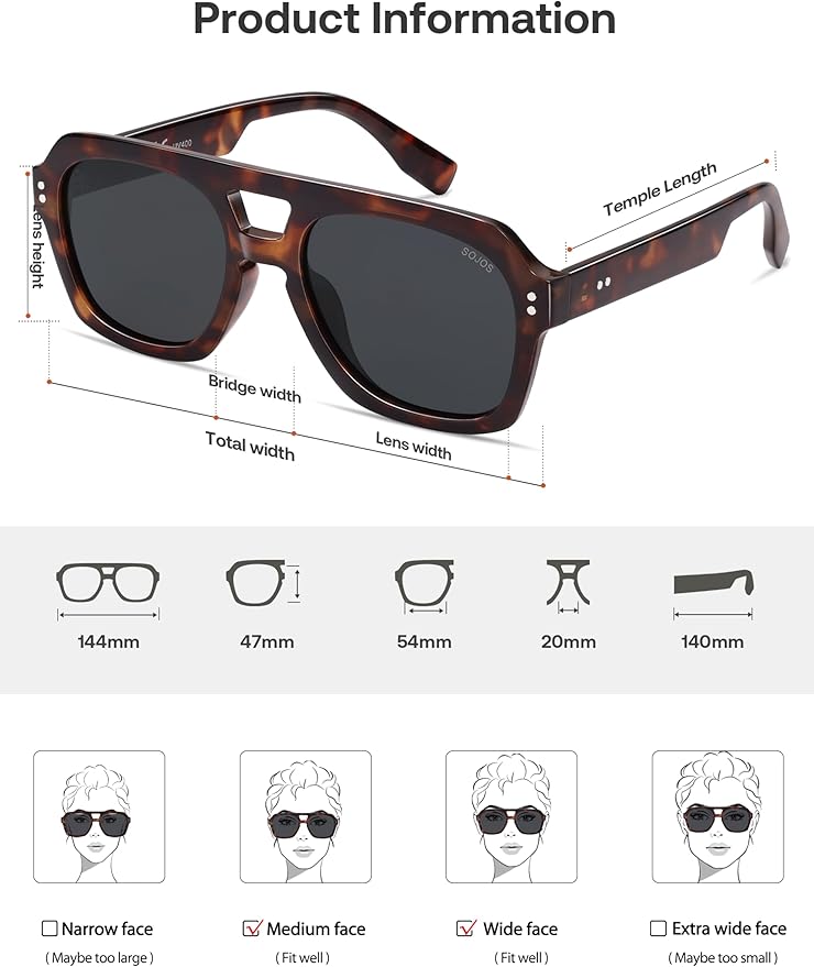SOJOS Retro Thick Polarized Aviator Sunglasses for Women Men, Large Trendy Bold Square Pilot Shades SJ2385