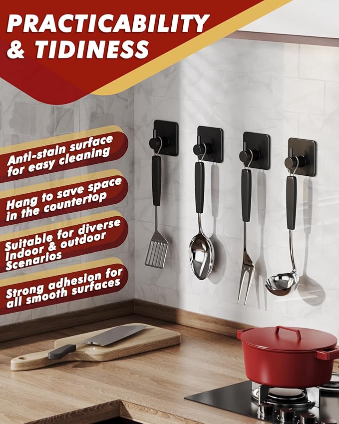 Auxmir Adhesive Hooks Heavy Duty 22lb(Max) Towel Hooks for Shower, 5 Pack Self Adhesive Damage Free Wall Hooks, Stainless Steel for Coat Robe, Waterproof Oilproof Rustproof for Bathroom Kitchen Office