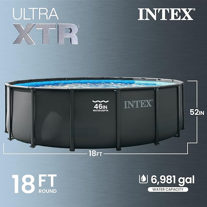 INTEX ウルトラXTR 18フィートx52インチ 地上設置型プールセット、スチールフレーム円形プール、2100GPH砂フィルターポンプ、はしご、カバー、グランドクロス付き