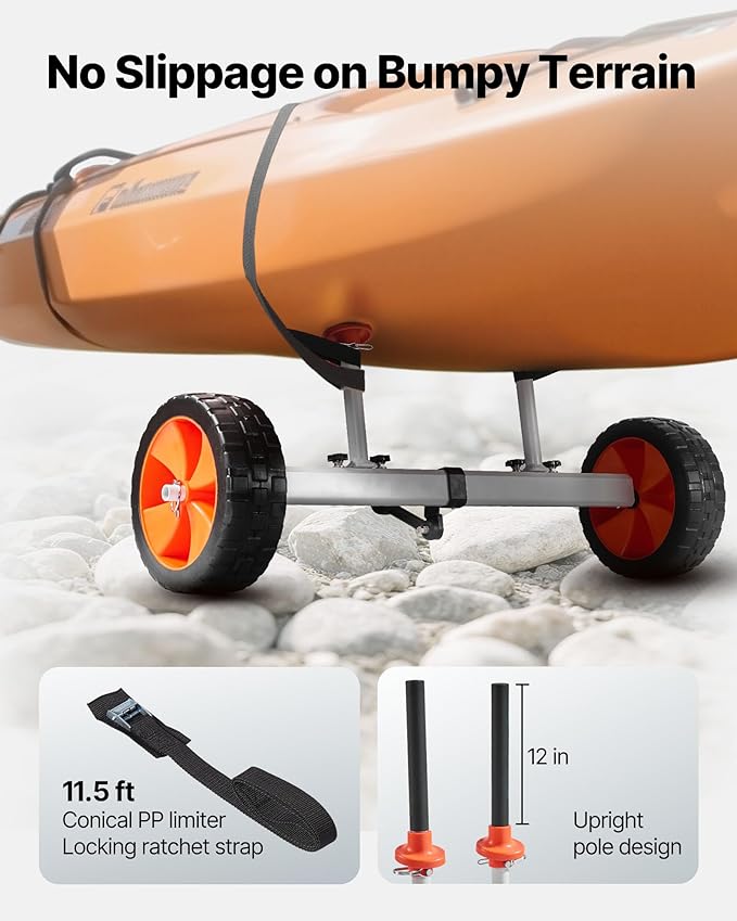 VEVOR Kayak Cart, 230/250lbs Canoe Cart Dolly with 7.5in/10in Solid Rubber Tires & Kickstand, Adjustable Width, Detachable Portable Watercraft Cart for Kayaks, Canoes, Paddle Boards