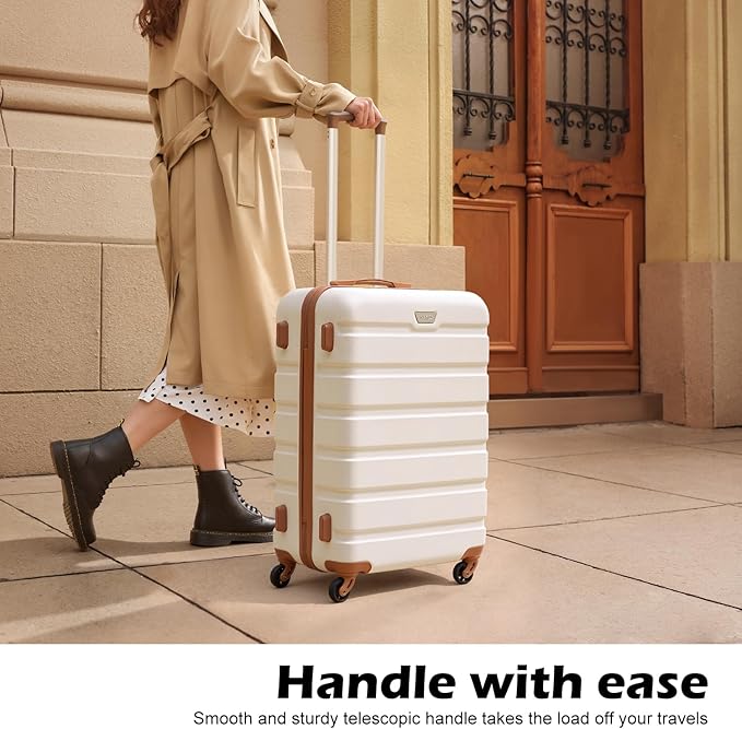 Coolife Luggage 3 Piece Set Suitcase Spinner Hardshell Lightweight TSA Lock (apricot white,20/24/28)