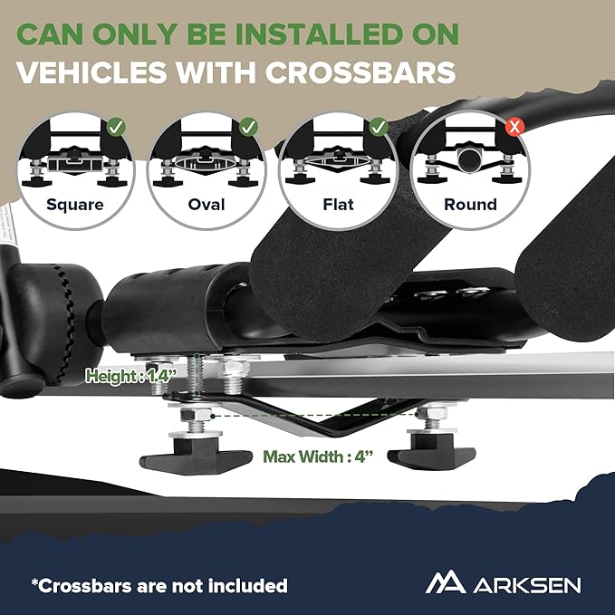 ARKSEN 2 Pair Universal Folding Kayak Roof Rack Heavy Duty Adjustable J-Bar Kayak and Canoe Carrier with 4 Lashing Straps, 4 Stern Tie Down Straps for Cars, SUVs, and Trucks