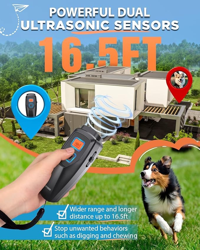 Dog Bark Deterrent Device, Ultrasonic Dog Trainer with 3 Modes, 50ft Range Anti Barking Device, Stops Unwanted Barking & Improves Dog Behavior, Dog WhistleSafe for Indoor Outdoor Use(Black)