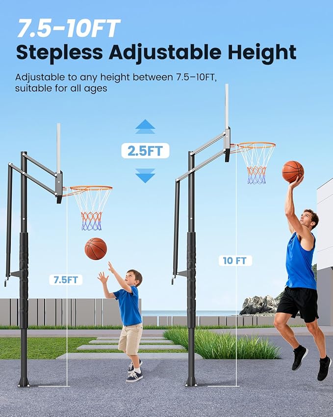 In Ground Basketball Hoop Outdoor 10FT Adjustable Height with Crank, in-Gound Basketball Goal System with 50 Inch Shatterproof PC Backborad and Solid Steel Rim