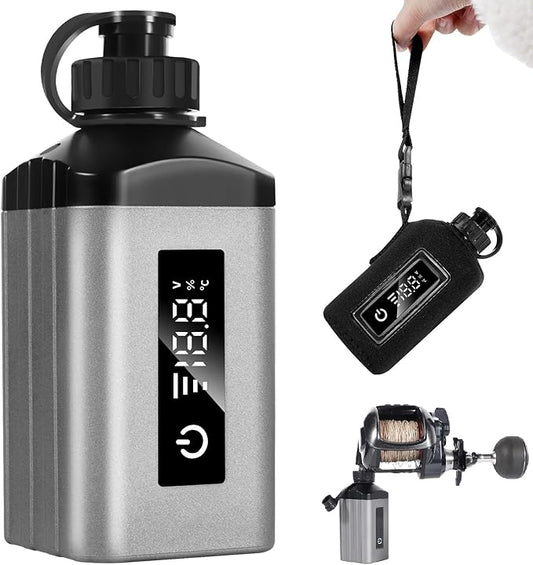 Mini Portable Fishing Reel Battery,5000mAh 14.8V Professional Electric Fishing Reel Lithium Battery with Charger,Smart Digital Display,Saltwater-Resistant
