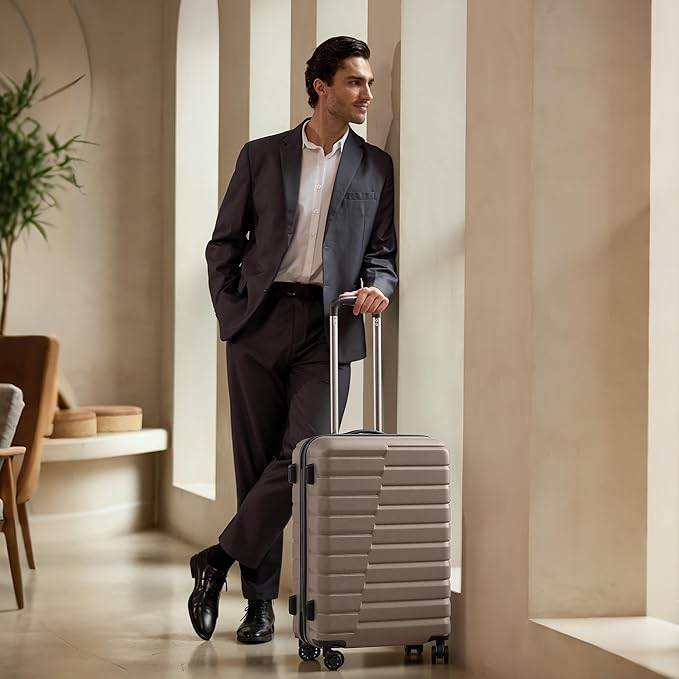 Coolife 中型チェックイン荷物 スピナーホイール付き ハードサイドスーツケース TSAロック 軽量 旅行用荷物 24インチ、ブラウン