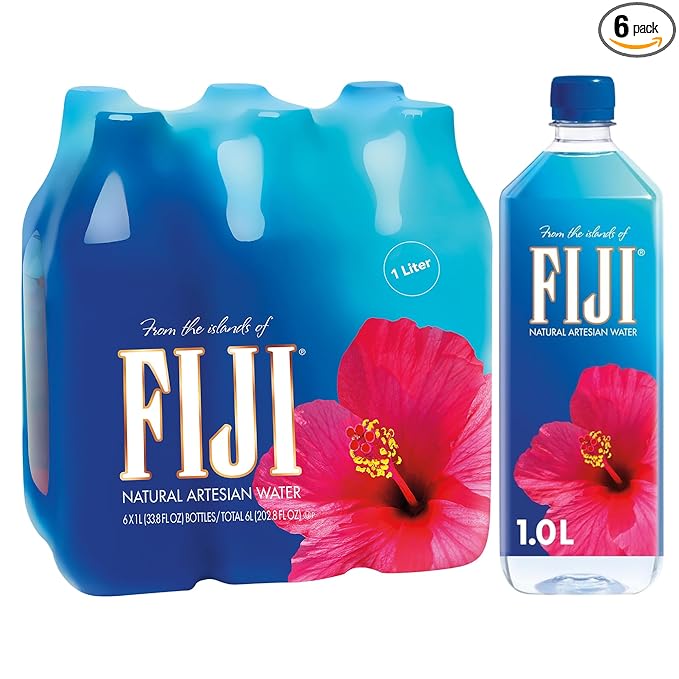 FIJI Natural Artesian Bottled Water 1 Liter / 33.8 Fl Ounce (Pack of 6)
