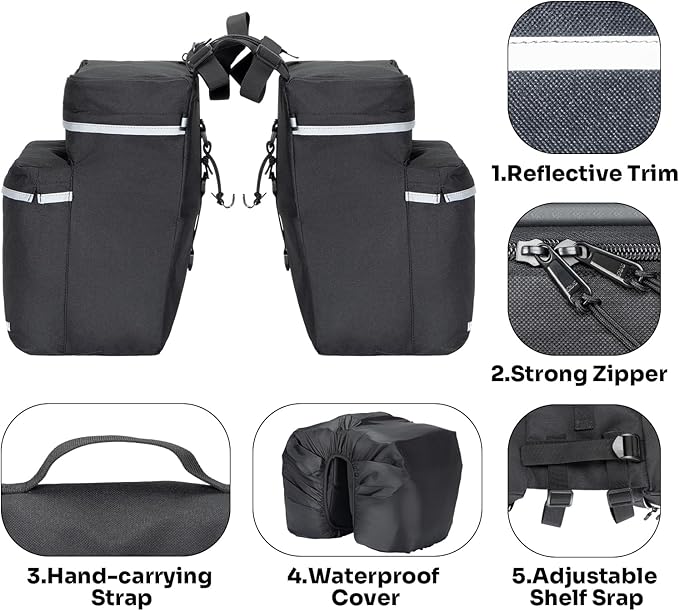 ANCHOM Bike Panniers, 34L Upgraded Water Resistant Saddle Bags for Bicycle Rear Racks, Bike Accessories for Mountain, Road & Electric Bikes, Bike Bag for Commuting, Black