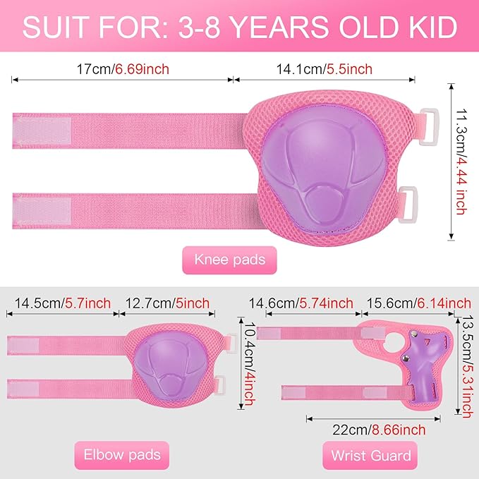 Wemfg Kids Protective Gear Set Knee Pads for Kids 3-14 Years Toddler Knee and Elbow Pads with Wrist Guards 3 in 1 for Skating Cycling Bike Rollerblading Scooter