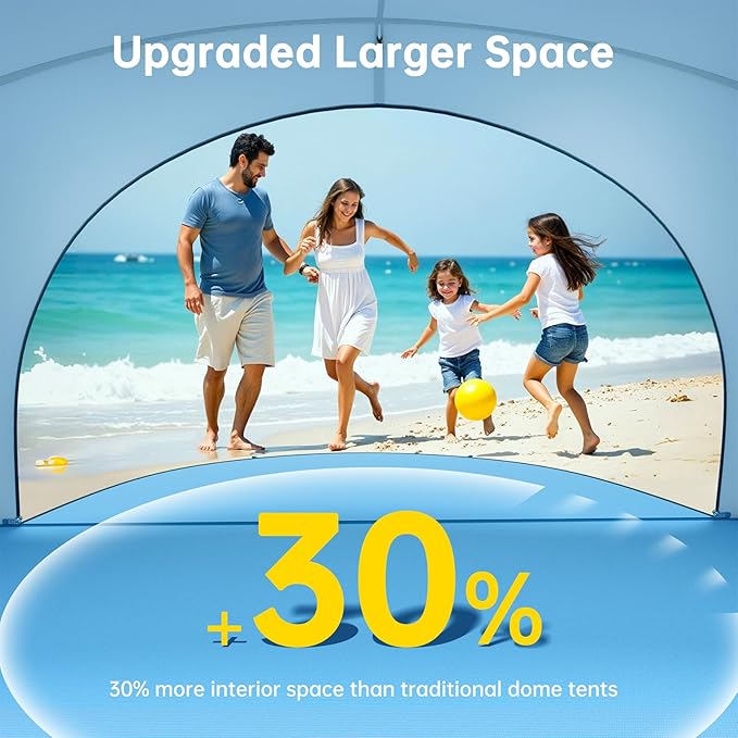 Beach Tent Sun Shelter, Sun Shelter for 1-4 Person, Beach Shade Tent, Beaches Shade with 2 Zippered Doors, Portable Tents for Camping Fishing, Blue