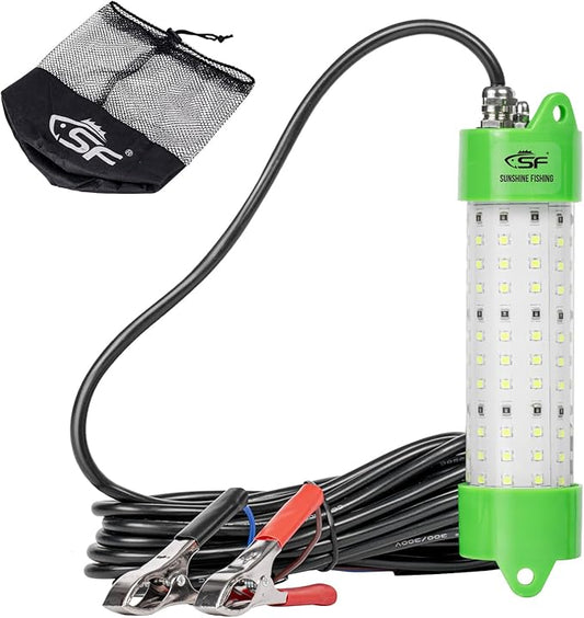 SF DC 12V LED Underwater Fishing Light 45W 70W 100W Fish Attracting Light 5600 7000 13000lm Green Fishing Light Submersible for Dock and Boats IP68 Waterproof with Cigarette Lighter or Battery Clips