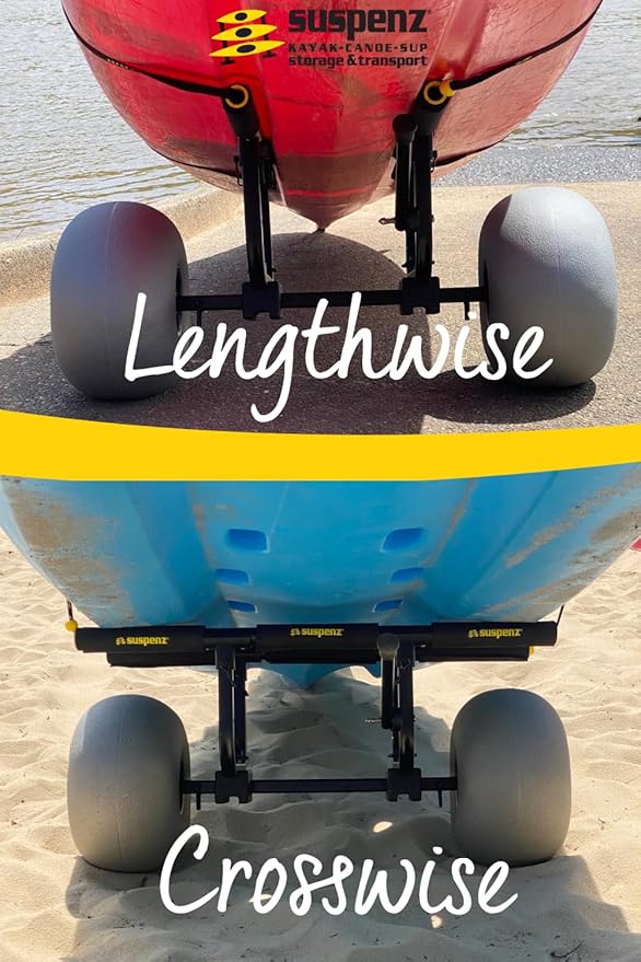 Suspenz Fishing Kayak Beach Sand Cart Trolley | Heavy Duty Canoe Carrier Trailer with Adjustable Bi-Directional Bunker Bars and Balloon Wheels | Catch-All Universal Beach Cart (22-9910)