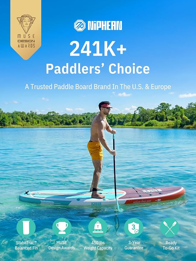 Niphean Inflatable Stand Up Paddle Board with SUP Accessories, Anti-Slip EVA Deck, 10’6’’ Inflatable Paddle Boards for Adults & Youth of All Skill Levels