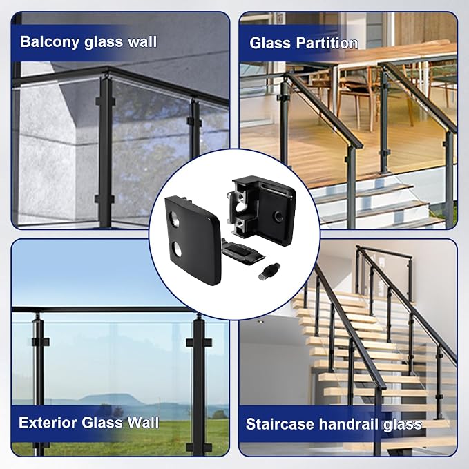4-Pack Square Glass Clamps, 304 SS, 6-12mm, Black (LIUCHONGYANG99)