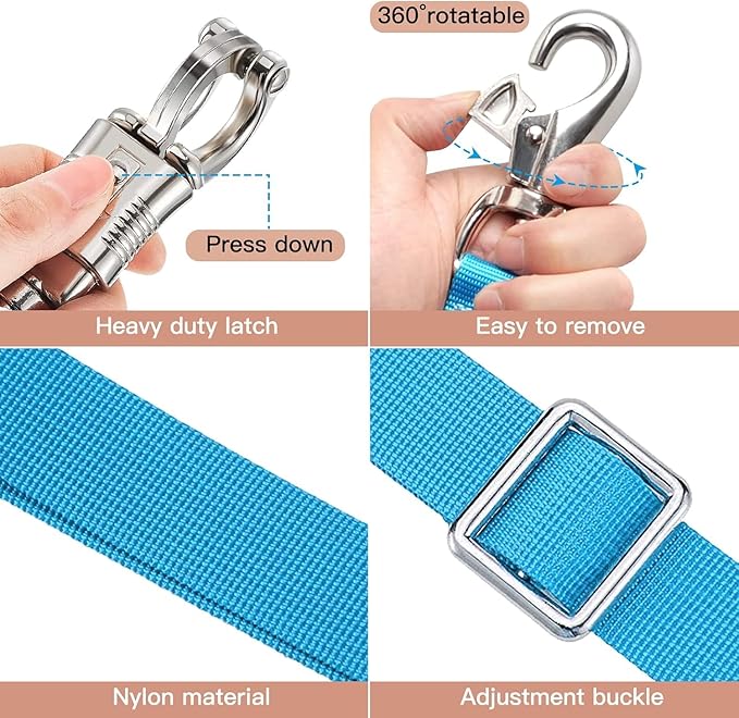Cross Ties for Horse,Heavy Duty Nylon Horse Trailer Tie with Strong Panic Snap and Bull Snap,Adjustable from 45.2" to 78.7" Hanging Strap with 2 Pcs Tie Rings and Screws