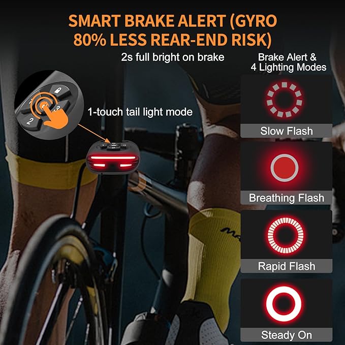 NUNET Brake Light Bike Locator GPS AirTag Anti-Theft 3-in-1 Smart Tail Light with Tracker, 105dB Alarm, Hidden AirTag Slot, Auto Brake Alert, IP65 Waterproof, Long Battery Life