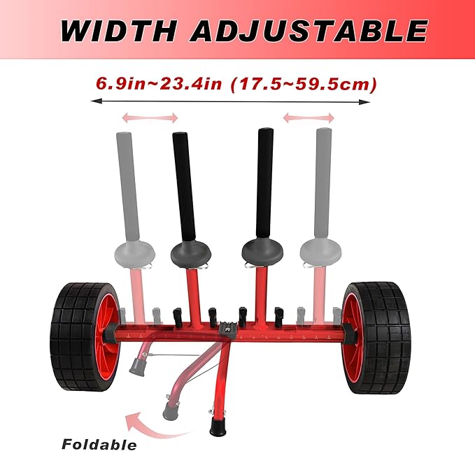 Sit On Top Kayak Cart, Heavy-Duty Plug-in Kayak Cart Dolly with 10 Inch Airless Wheels, Width Adjustable for Carrying Kayaks Canoes with Scupper Holes