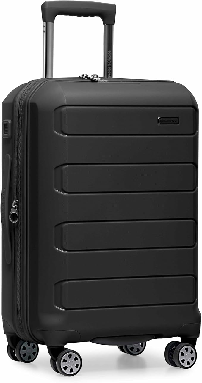 Traveler's Choice パゴサ ハードシェル 拡張可能荷物 スピナーホイール付き, ブラック, 22インチ機内持ち込み