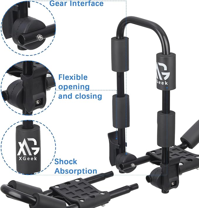 XGeek Kayak Roof Rack 4-in-1 Set of 2 for Kayak, Surfboard, Canoe and Ski Board Rooftop Mount Carrier Folding Adjustable Bilateral J-Style Rack on SUV, Car and Truck