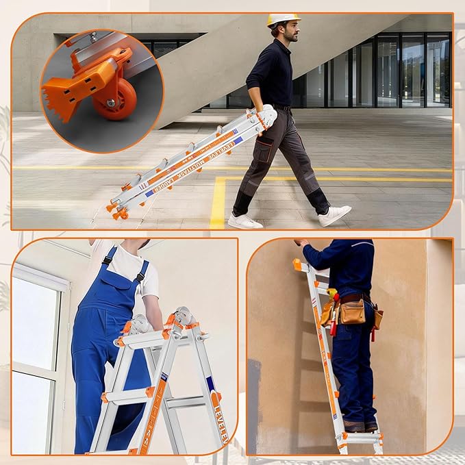 LEVELEVE 20FT Extension Ladder,A Frame 6 Step Ladder with Stabilizer Bar & Wheels,330 lbs Security Load Multi Position Ladder for Stairs Home Indoor Outdoor Roof
