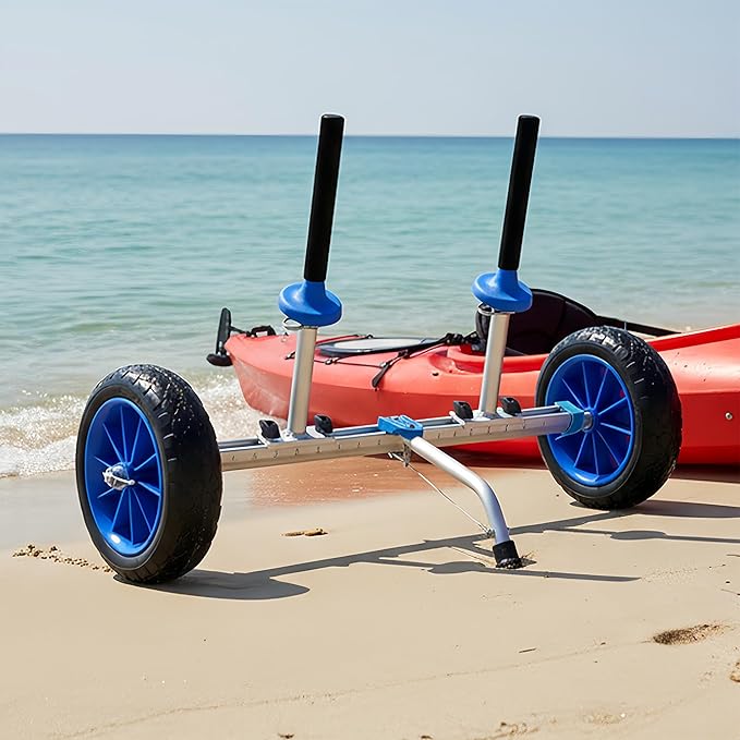 Sit on Top Kayak Cart Dolly with Soild Wheels,Quick-Detachable and Width Adjustable, Suitable for Kayaks Canoes with Scupper Holes