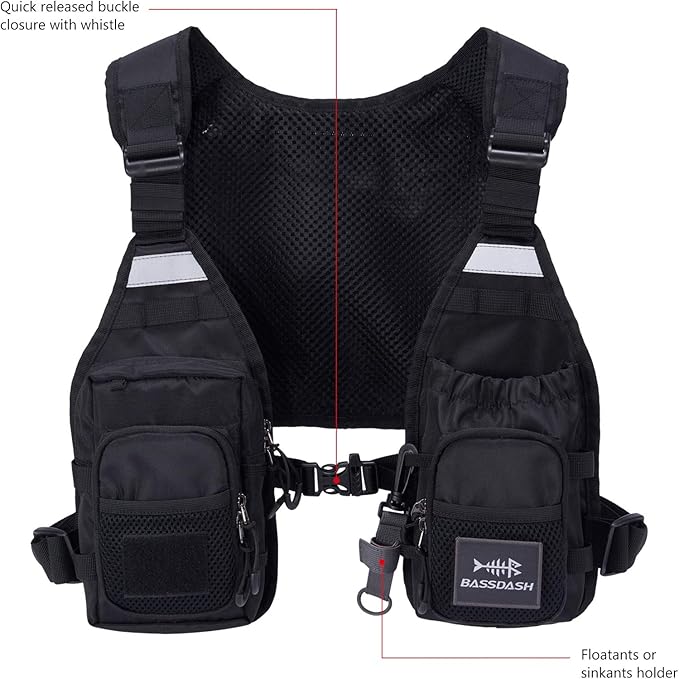 BASSDASH FV08 Ultra Lightweight Fly Fishing Vest for Men and Women Portable Chest Pack One Size Fits Most