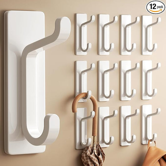 pickpiff 12 Pack Wall Hooks for Coat and Towel: 13LB Strong Adhesive Door Hanger Stick on, White
