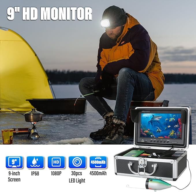 Fishing Camera with Monitor ice Fishing Camera Underwater 1000TVL,98ft/30m Cable for Lake Kayak Boat Saltwater Fishing