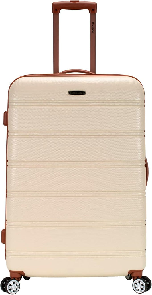 Rockland Melbourne Hardside Expandable Spinner Wheel Luggage, White, Checked-Large 28-Inch