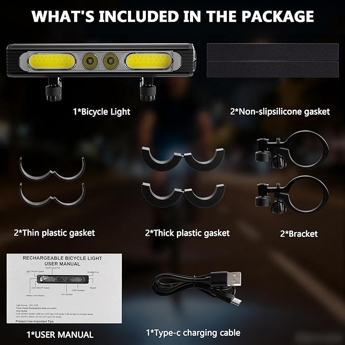 Bike Lights for Night Riding,1500 Lumens High&Low Beam Front Light, OLED Display USB-C Rechargeable Bicycle Lights,IPX6 Waterproof Ebike Headlight with Tail Light for MTB,Off-Road,City Riding