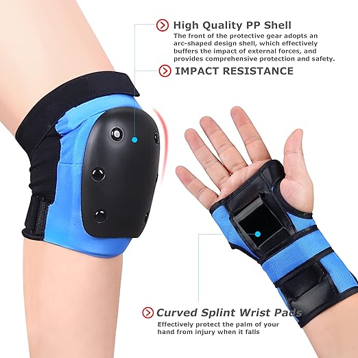 Adult Knee Pads Elbow Pads Wrist Guards for Adult Kids, 6 in 1 Protective Gear Set for Skateboarding Biking Roller Skating Cycling Outdoor Sports (Large)