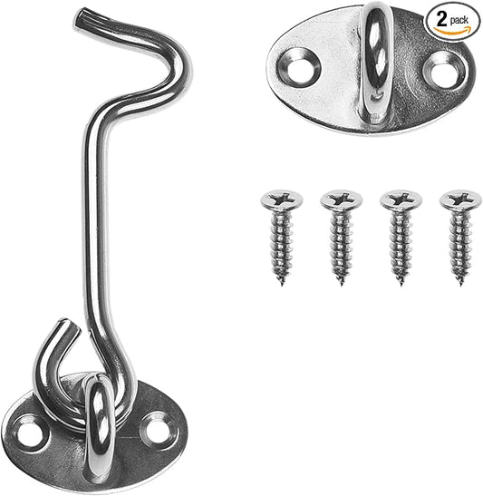 Kare & Kind Hook and Eye Latch (4-inch) - with Mounting Screws - Heavy Duty Locks for Door, Gates, Barns, Bathrooms, Cabins (1-Silver)