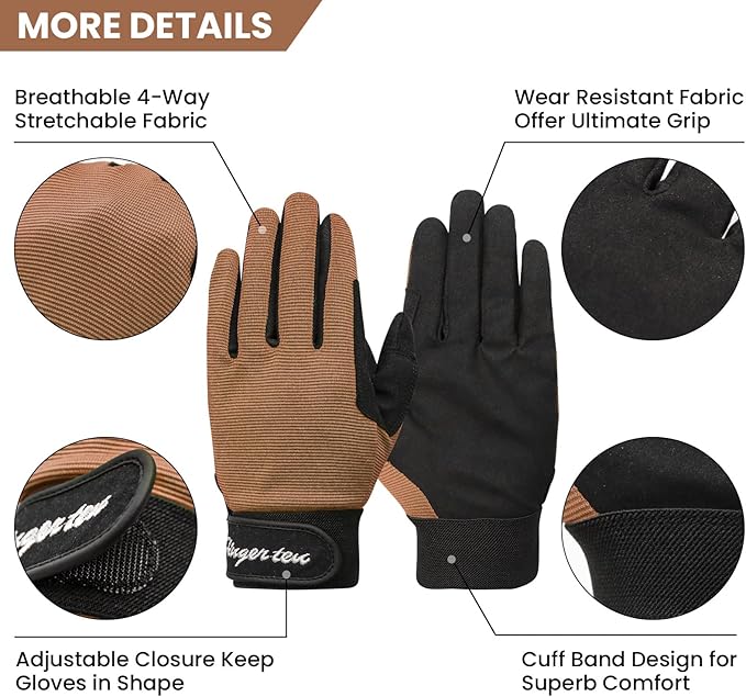 FINGER TEN Horse Riding Gloves Equestrian Women Kids for Girls Boys Mesh Breathable Lightweight Color Pack, Comfortable Grip for Summer