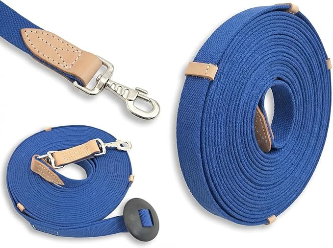 35' Flat Cotton Web Lunge Line with Bolt Snap & Rubber Stop - By Southwestern Equine (35', Sapphire)