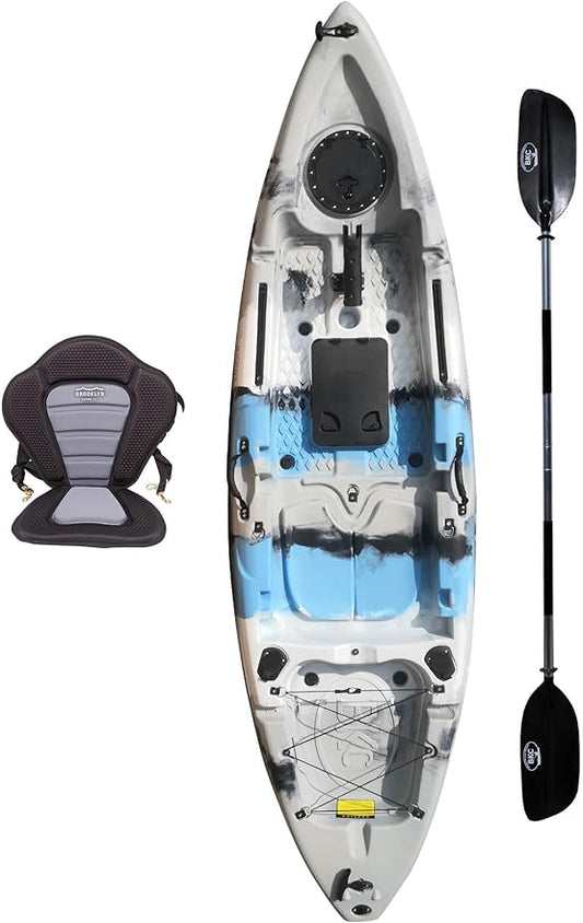 Brooklyn 9.2 Sit-On-Top Single Fishing Kayak by BKC, Lightweight Solo Kayak with Dry Hatches, Rod Holders & Accessory Rails for Lakes & Rivers (Upright Seat or Memory Foam Seat)