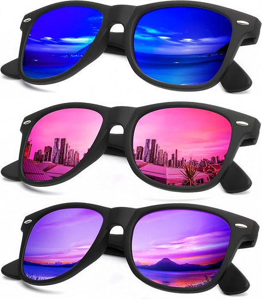 KALIYADI Polarized Sunglasses for Men and Women Matte Finish Sun glasses Color Mirror Lens UV Blocking (3 Pack)