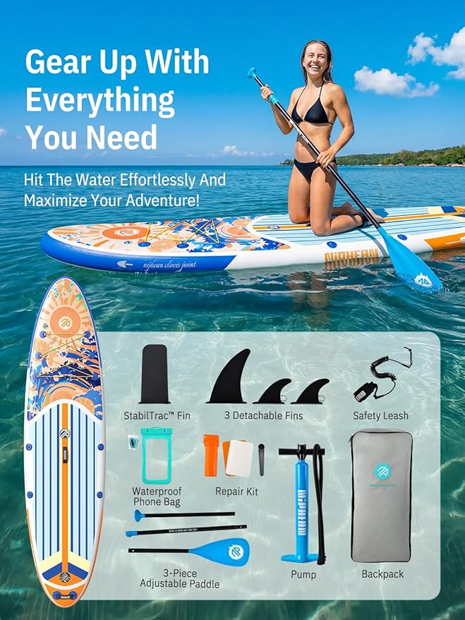 Niphean Inflatable Stand Up Paddle Board with SUP Accessories, Anti-Slip EVA Deck, 10’6’’ Inflatable Paddle Boards for Adults & Youth of All Skill Levels