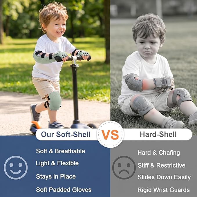 Soft Toddler Knee Pads and Elbow Pads Set with Bike Gloves, Non-Slip Toddler Knee Pads for Boys Girls 2-4 Years, Breathable Kids Protective Gear for Balance Bike, Scooter, Bicycle