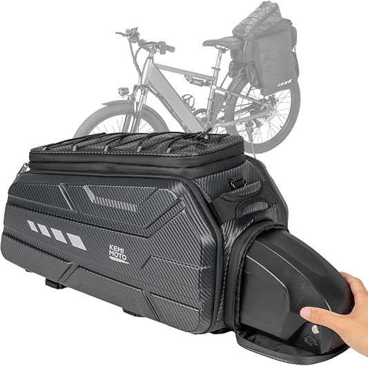 KEMIMOTO 40L E-Bike Battery Bike Bags for Rear Rack, EVA Hard Shell Bag with Reflective Strip and Waterproof cover, Ebike Trunk Bicycle Seat Pannier for Commuter Travel