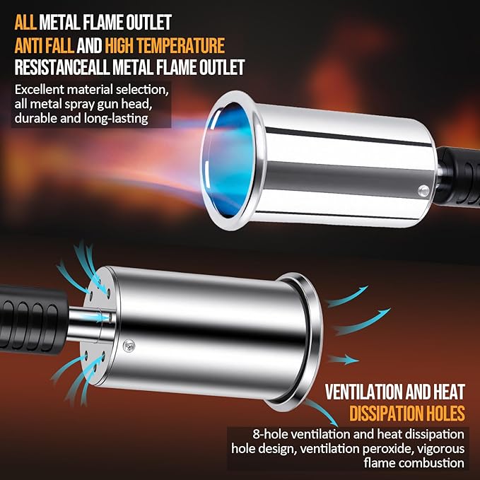 Propane Torch, Adjustable Culinary Torch for Kitchen Cooking, Sous Vide Searing, BBQ Grilling, Campfire Starter, Safety-Designed Torch Burner with Heat-Resistant Shield (Tank Not Included)